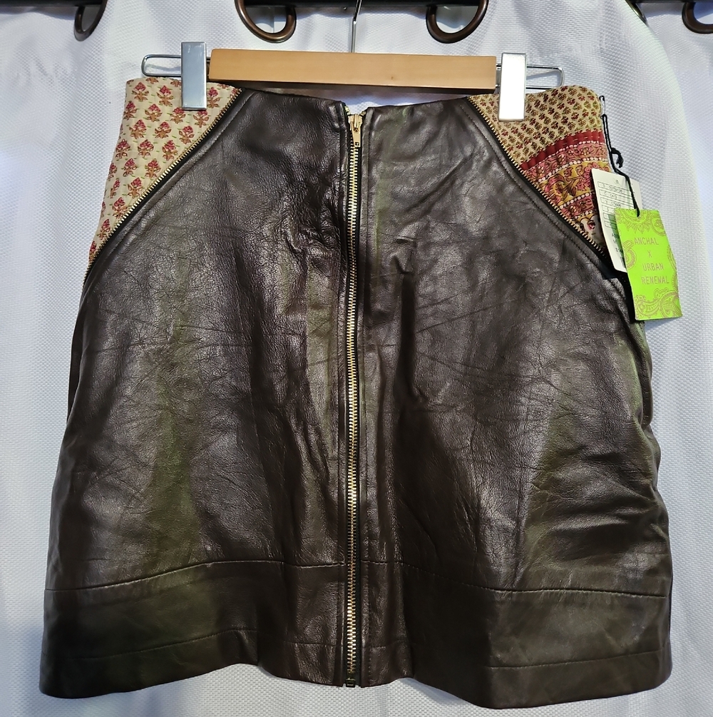 Urban Renewal × Anchal Brown Leather Skirt Sz M NWT
